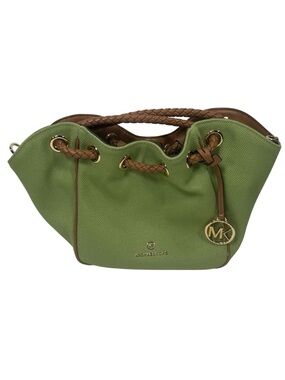 NWOT Michael Kors Montauk Small Green Canvas Leather Braided Strap Summer Tote
